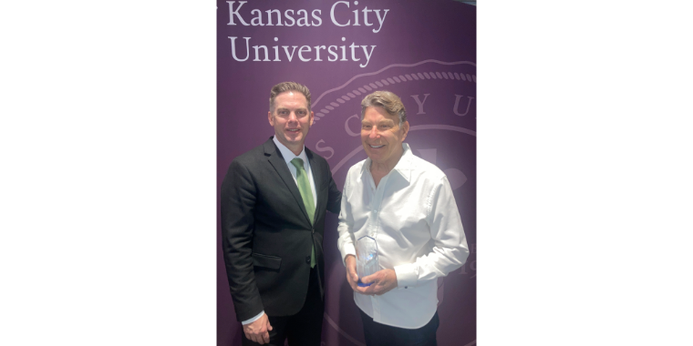 Joshua W. Cox, DO, KCU executive dean for the College of Osteopathic Medicine and KCU alumnus, Steven Barag, DO.   